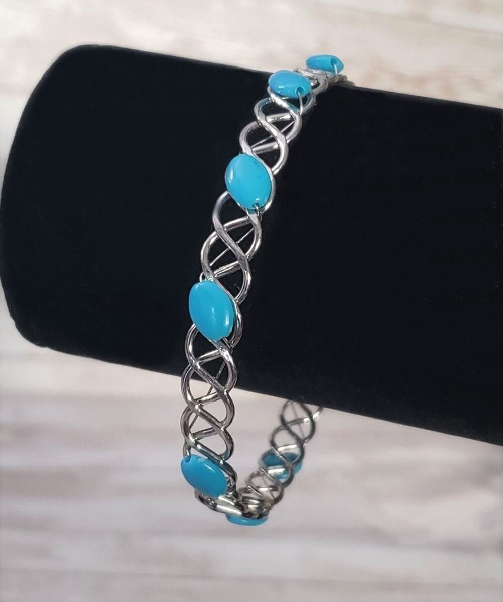 Vintage Bracelet / Bangle - Silver Tone & Light Blue - Some Damage